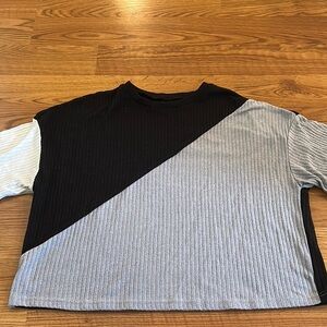 Black and Gray Colorblock Ribbed Boxy Top